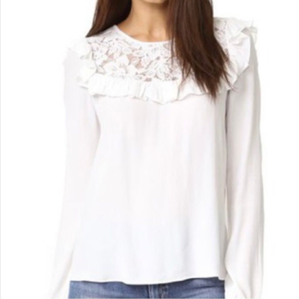 Wayf Long Sleeve Lace Detail White Ivory Blouse Size Medium